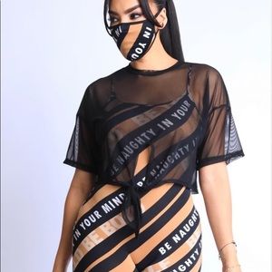 striped jumpsuit with mesh set - contrast mesh